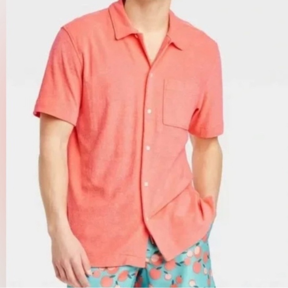 Goodfellow & Co Men's Bright Coral Casual Terry Cloth Shirt